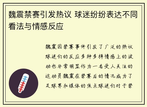 魏震禁赛引发热议 球迷纷纷表达不同看法与情感反应